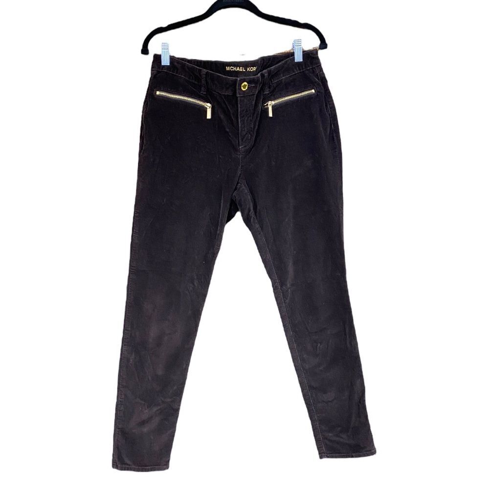 Michael Kors Chocolate Brown Skinny Corduroys with Gold Tone Zip Pockets Size 10
